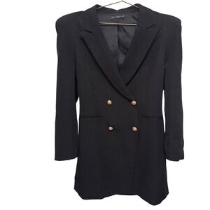 Blithe LA Black Double Breasted Power Shoulder Blazer Dress Gold Buttons Large